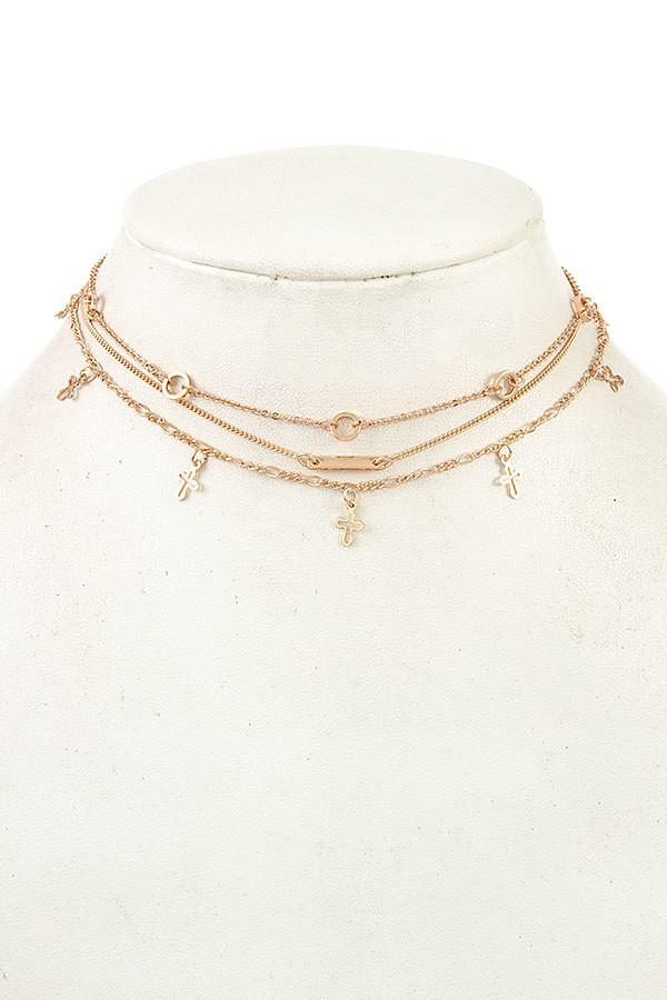 Layered chain cross necklace