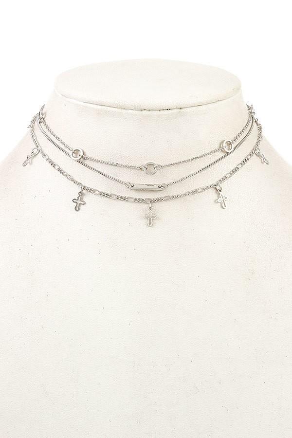 Layered chain cross necklace