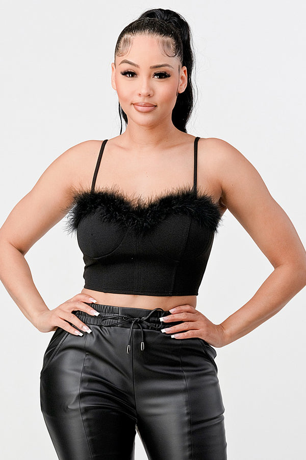 Leblon Fur trim Crop Top