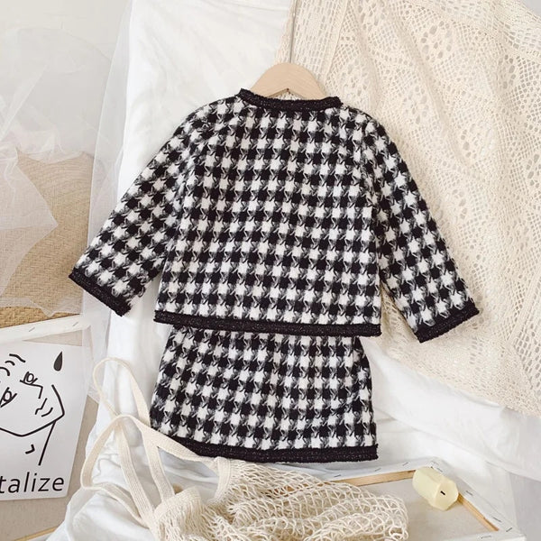 New York Houndstooth Kids Coat and Skirt Set