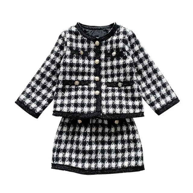 New York Houndstooth Kids Coat and Skirt Set