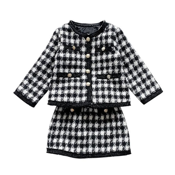 New York Houndstooth Kids Coat and Skirt Set