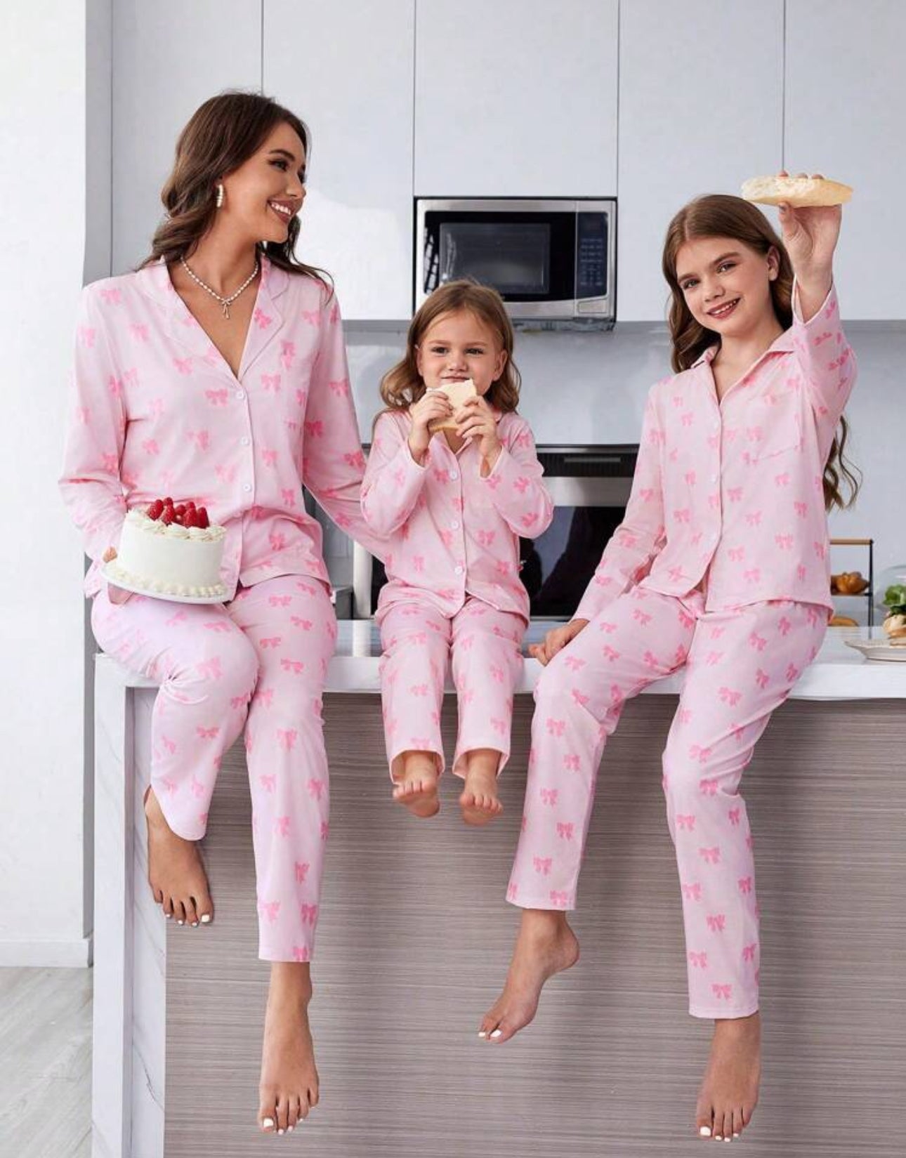 mommy and me pink bow pajamas