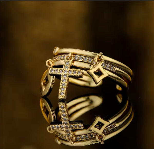 Cross charm ring