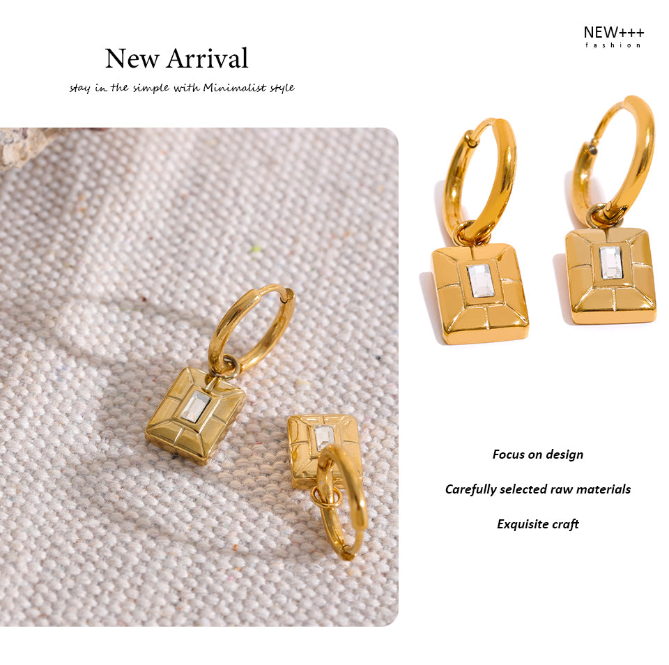 Square Golden Charm Hoop Earrings