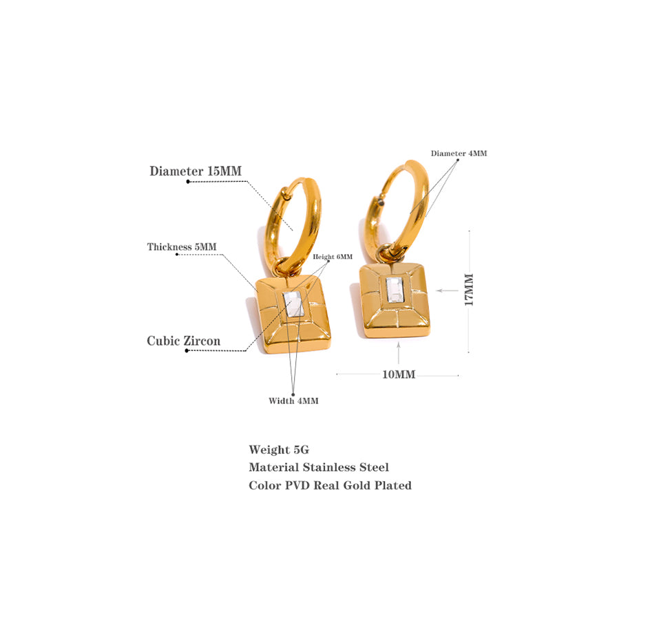 Square Golden Charm Hoop Earrings