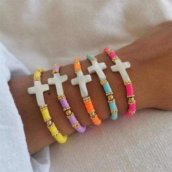 Mother of Pearl Cross Bracelet