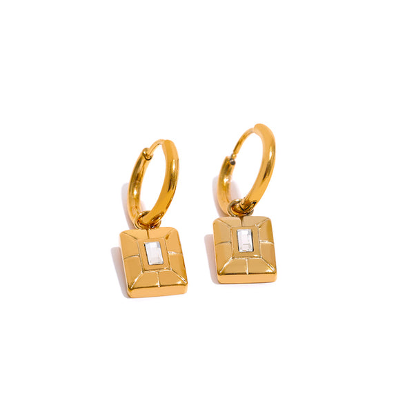Square Golden Charm Hoop Earrings