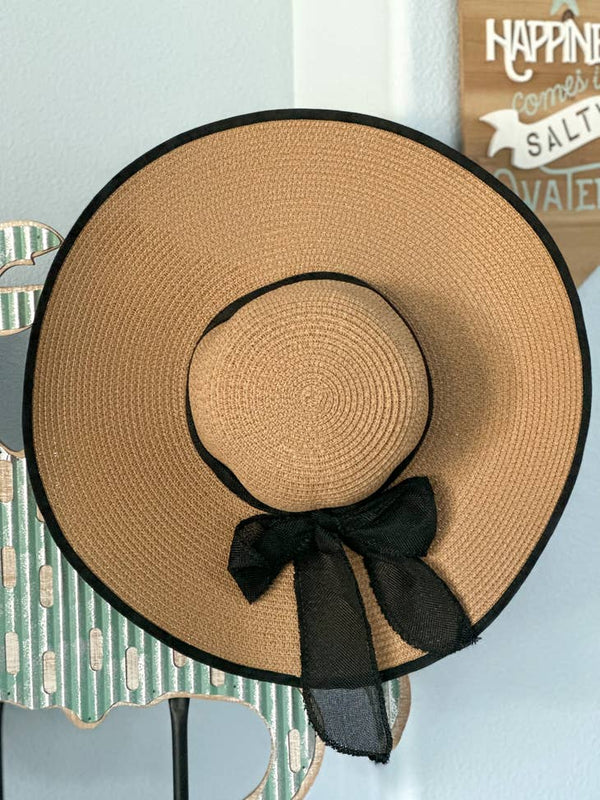 Summertime "Beige with Black Ribbon" Farrah Floppy Hat