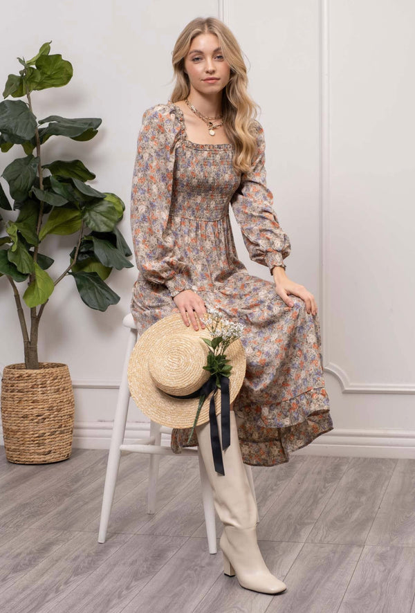 Square neck floral maxi dress