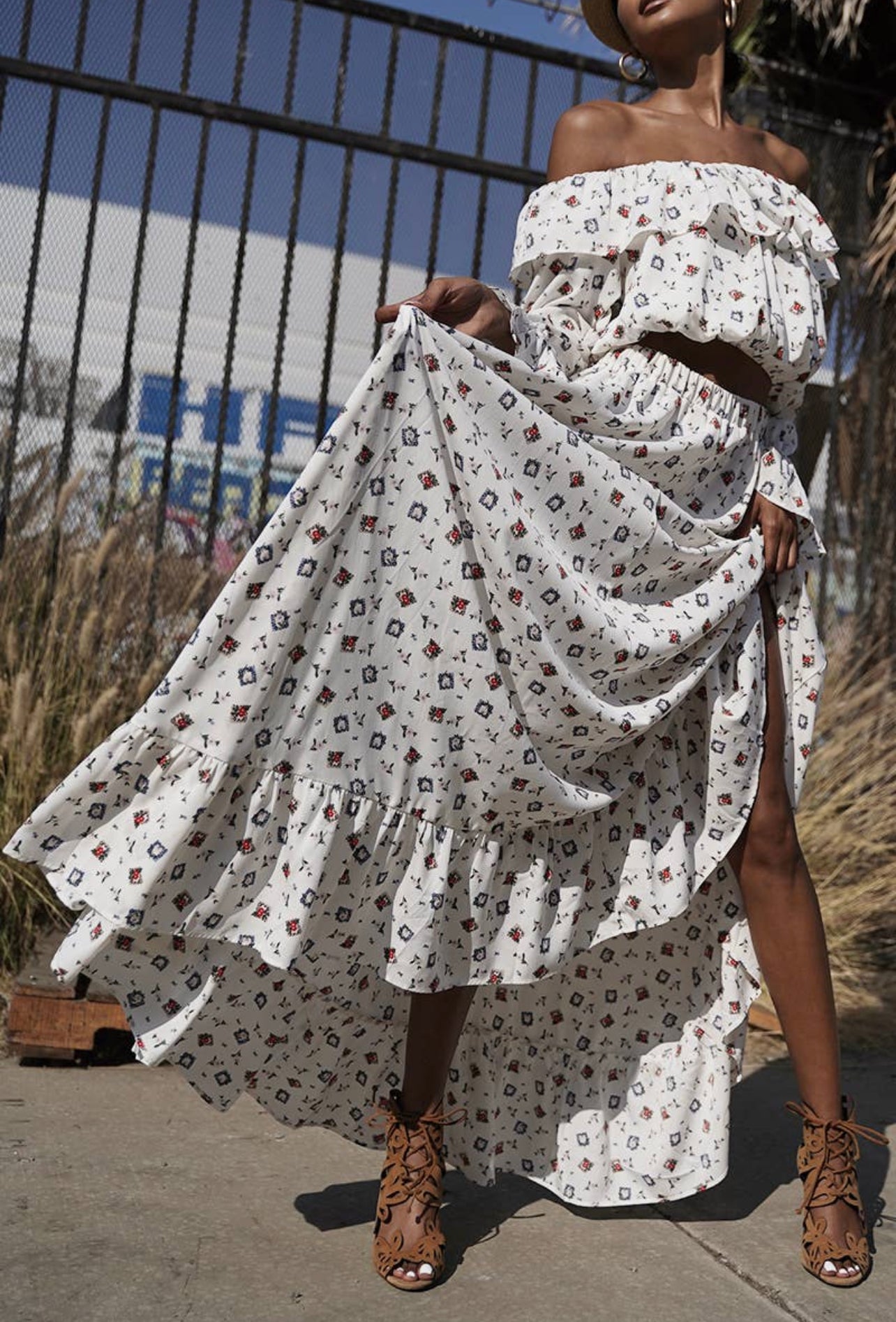 White maxi skirt set