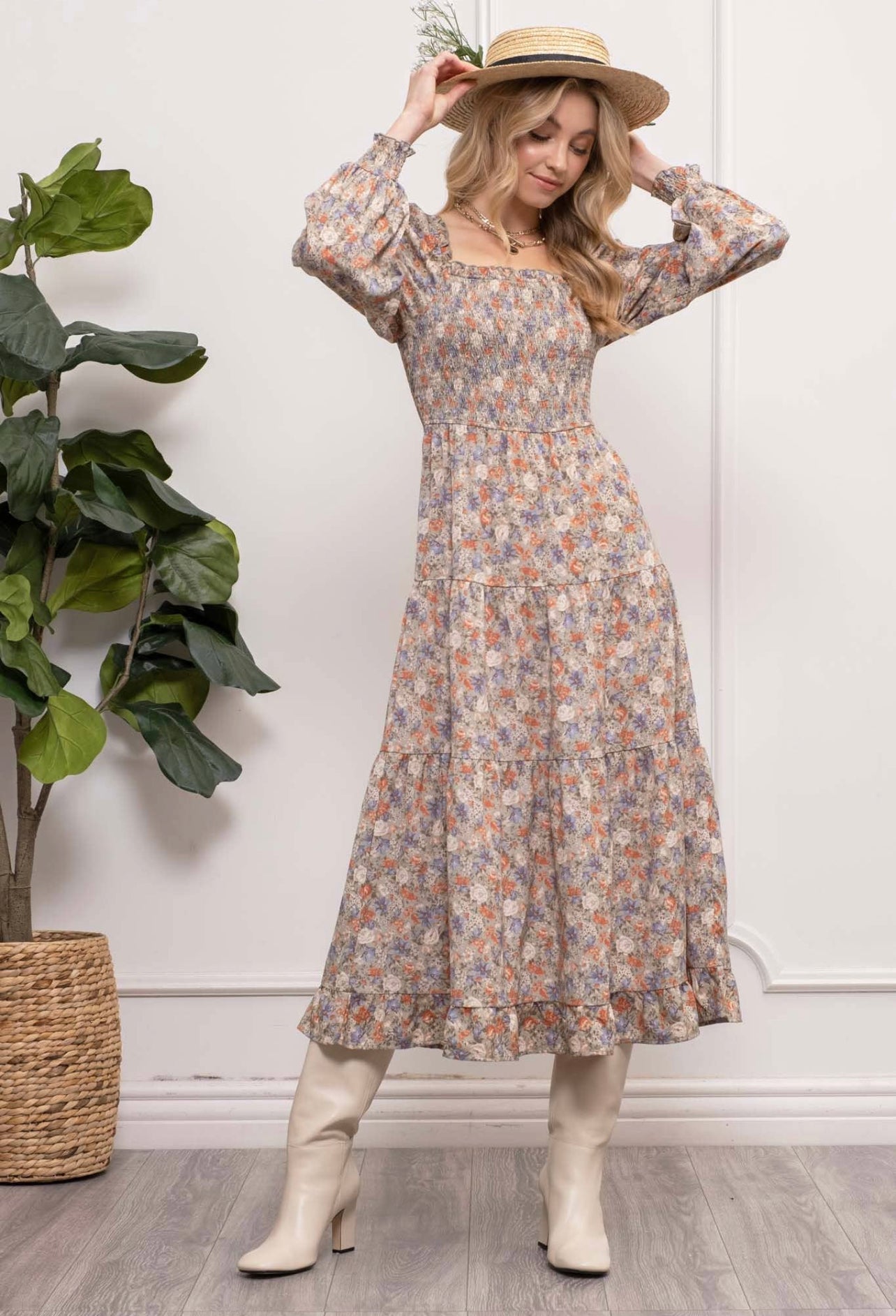 Square neck floral maxi dress