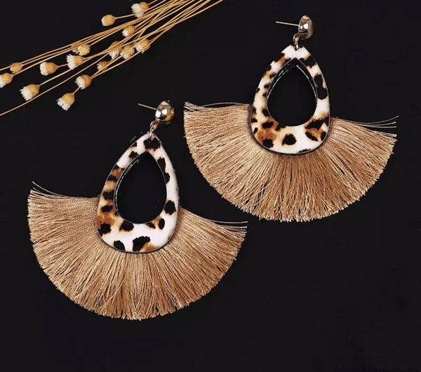 Leopard fringe earrings