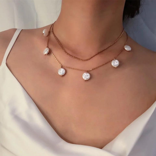 Double layer pearl necklace