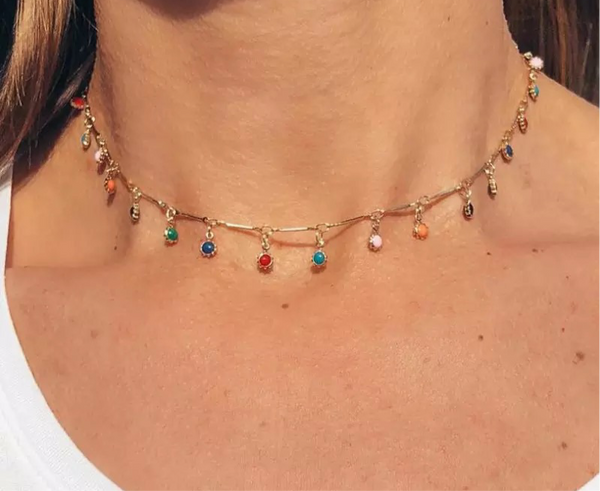 Multicolor stone choker necklace